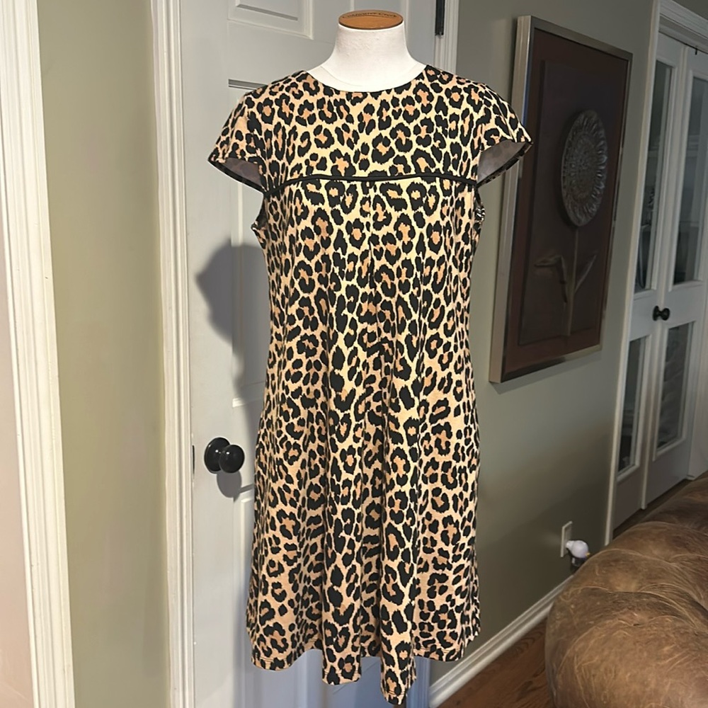 Jude Connally Leopard Print Shift Dress in Tan and Black